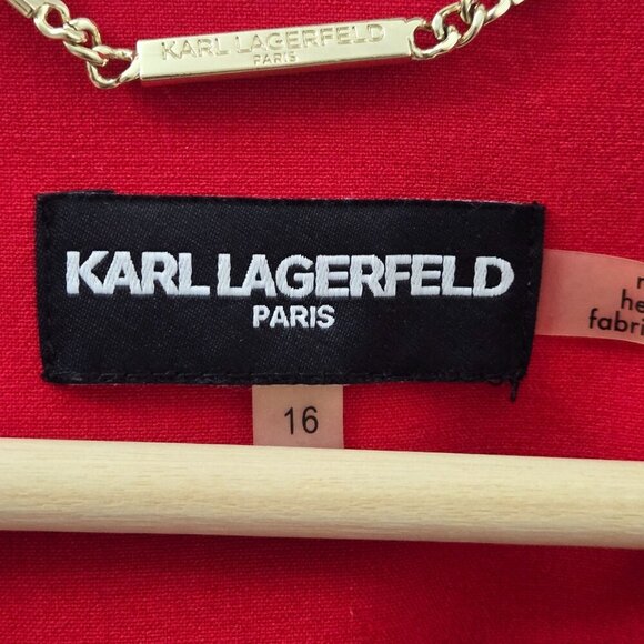 Karl Lagerfeld Paris 16 Red Full zip Blazer with Peplum Faux Front Pockets - Picture 3 of 11